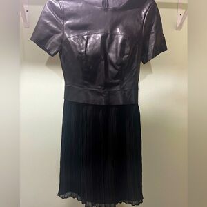 DREW Vegan Leather Pleated Skirt Dress, Black